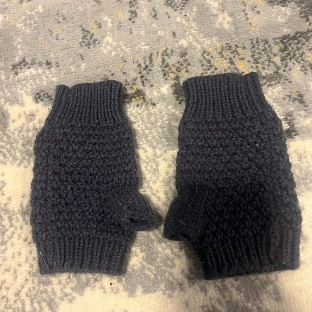 Dark Knit Fingerless Gloves with Button Detail